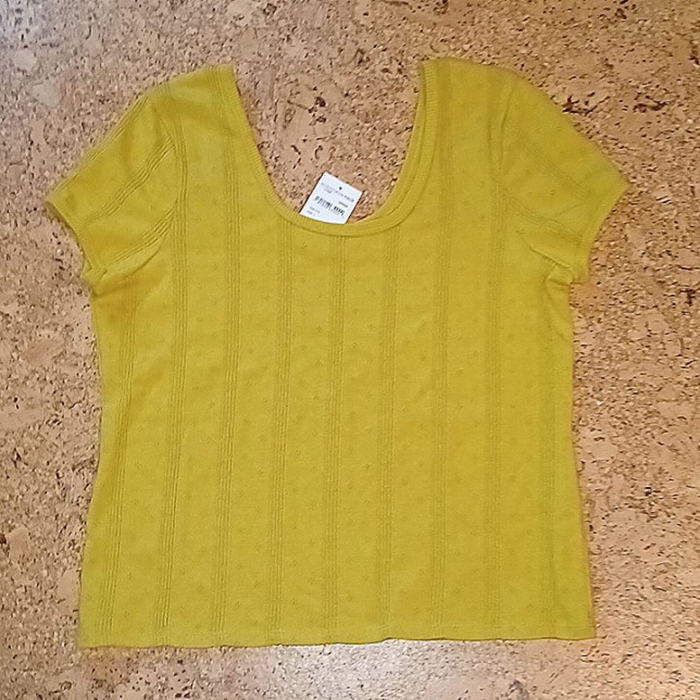 Madewell Mustard Yellow Deep Scoopneck Cap Sleeve Top Size L NWT